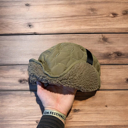 Insane Russian Trapper Korean padded fluffy hat cap in khaki green. One size.