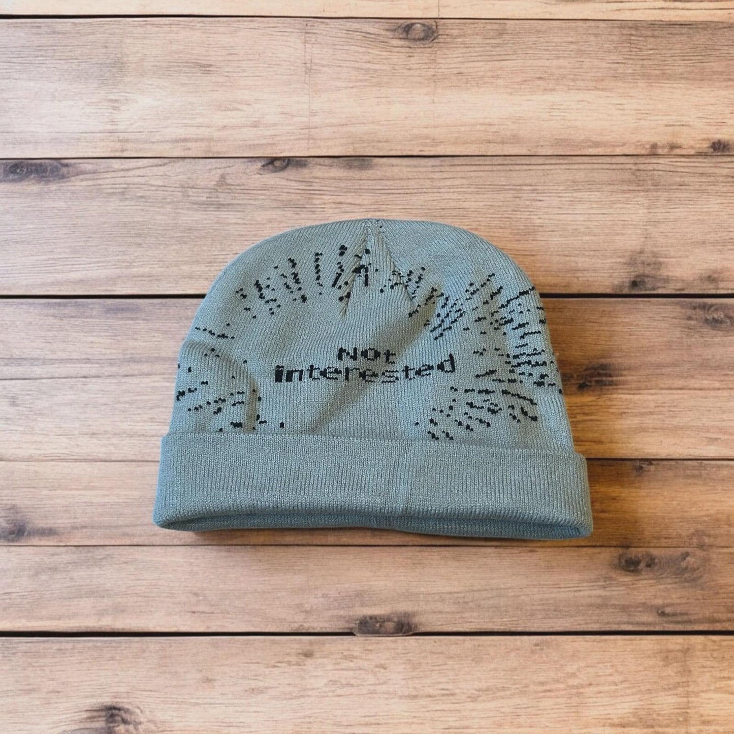 Cool Japanese vintage style beanie hat with graphic design in grey. One size.