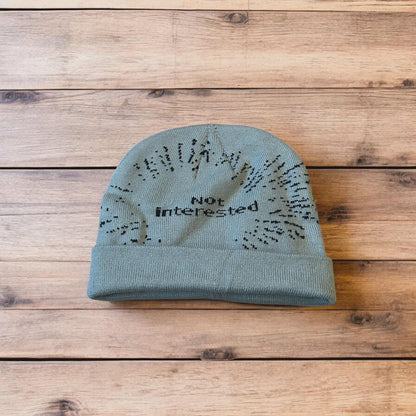 Cool Japanese vintage style beanie hat with graphic design in grey. One size.