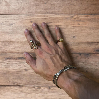 Lovely vintage style stainless steel angel signet ring in gold.