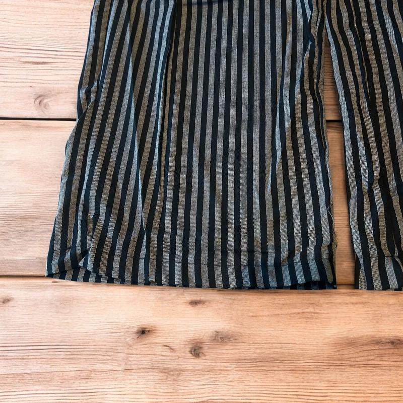 Vintage style baggy wide leg striped linen style trousers in black/grey.