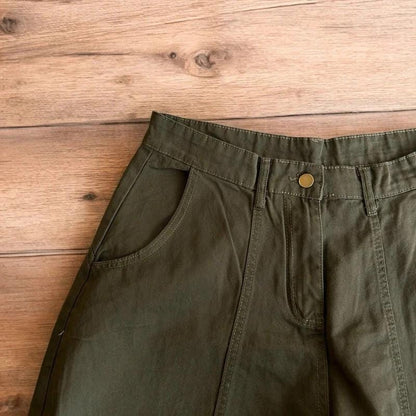 Vintage Military style baggy wide leg cargo trousers in khaki green.