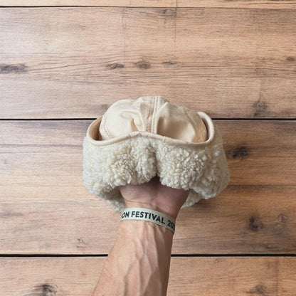 Insane Russian Trapper Korean padded fluffy hat cap in cream/beige. One size.