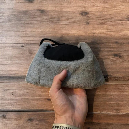 Russian ushanka trapper ear flap winter hat in black/grey colour way. 55-59cm
