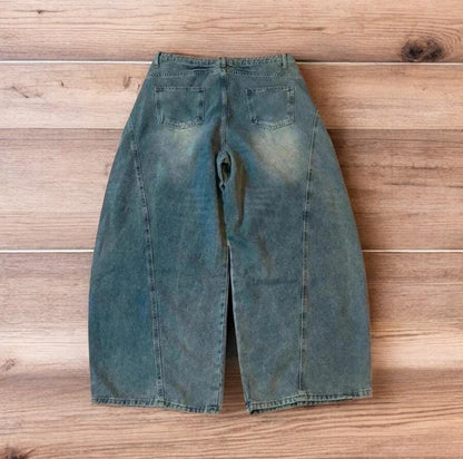 Incredible vintage style baggy wide leg skater fit jeans with fade in light blue.