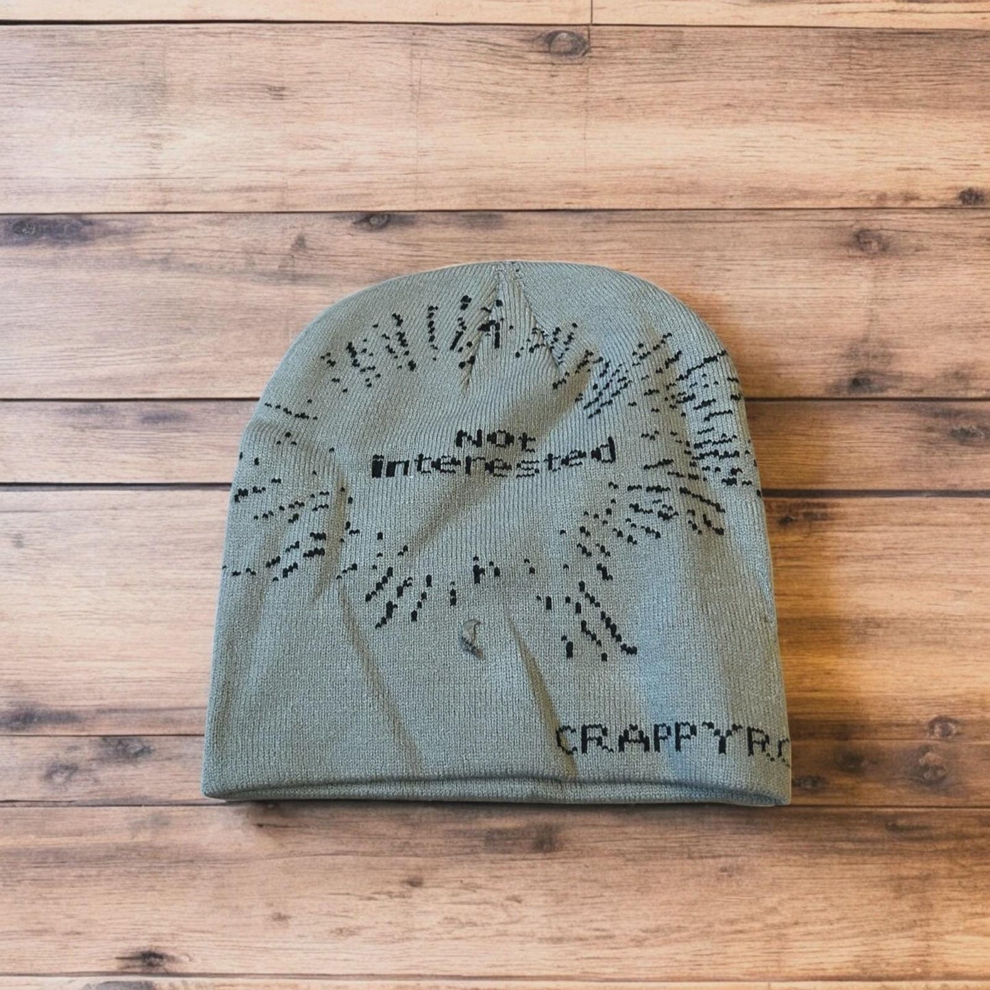 Cool Japanese vintage style beanie hat with graphic design in grey. One size.