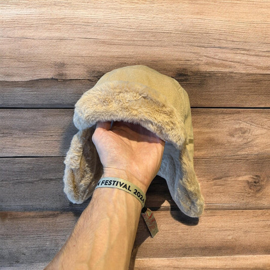 Russian ushanka trapper ear flap winter hat in cream/beige colour way. 55-59cm