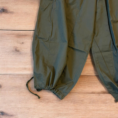 Insane super baggy wide leg Korean cargo parachute trousers in khaki green.