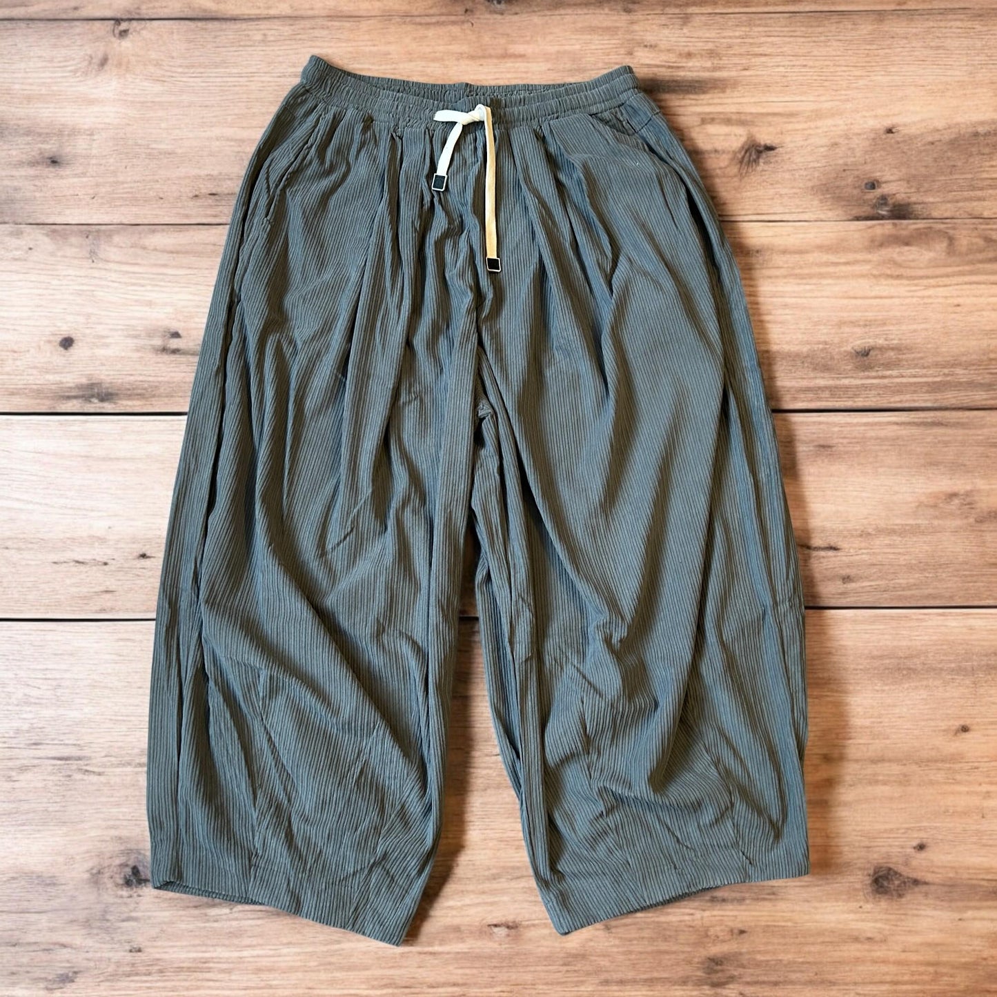 Super baggy wide leg relaxed fit corduroy trousers joggers in grey.