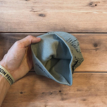 Cool Japanese vintage style beanie hat with graphic design in grey. One size.