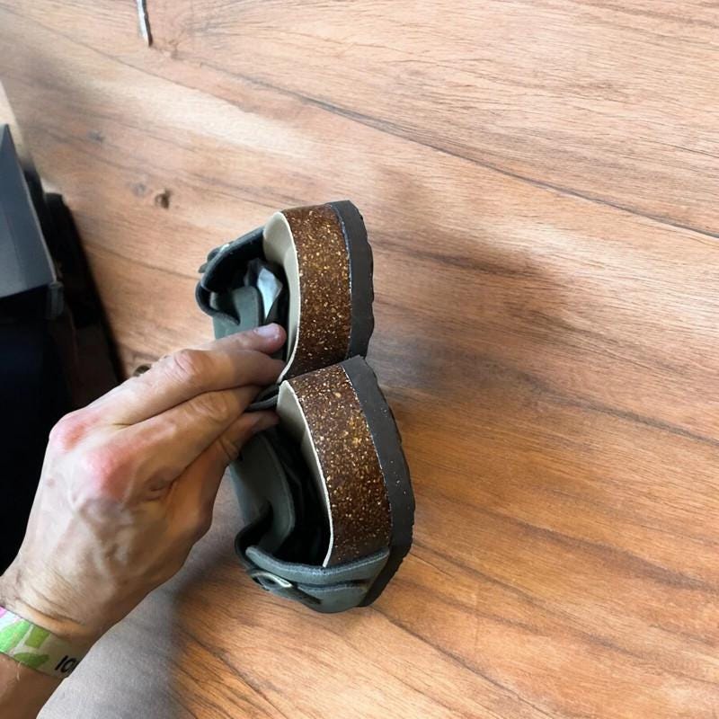 Lovely suede mules sandals in khaki green.