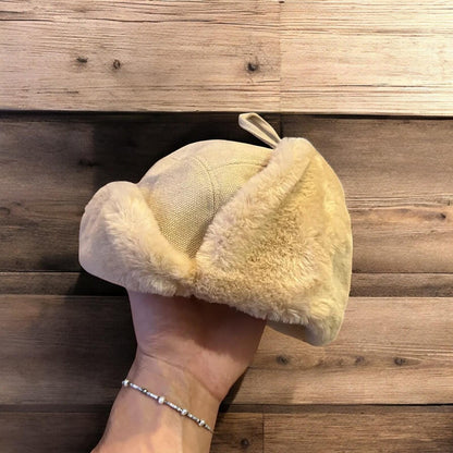 Russian ushanka trapper ear flap winter hat in cream/beige colour way. 55-59cm