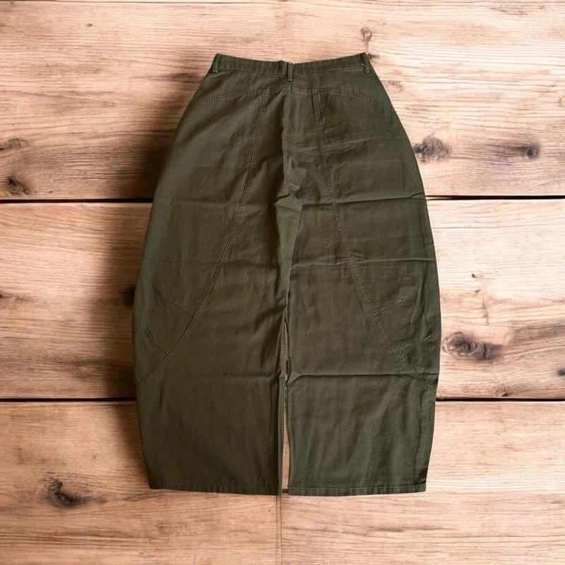 Vintage Military style baggy wide leg cargo trousers in khaki green.