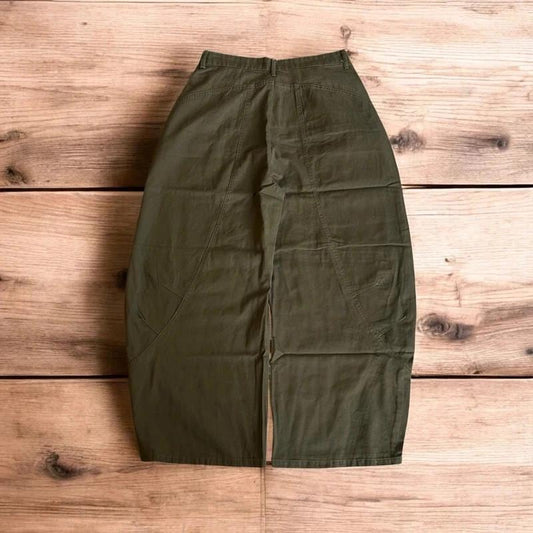 Vintage Military style baggy wide leg cargo trousers in khaki green.