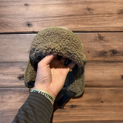 Insane Russian Trapper Korean padded fluffy hat cap in khaki green. One size.