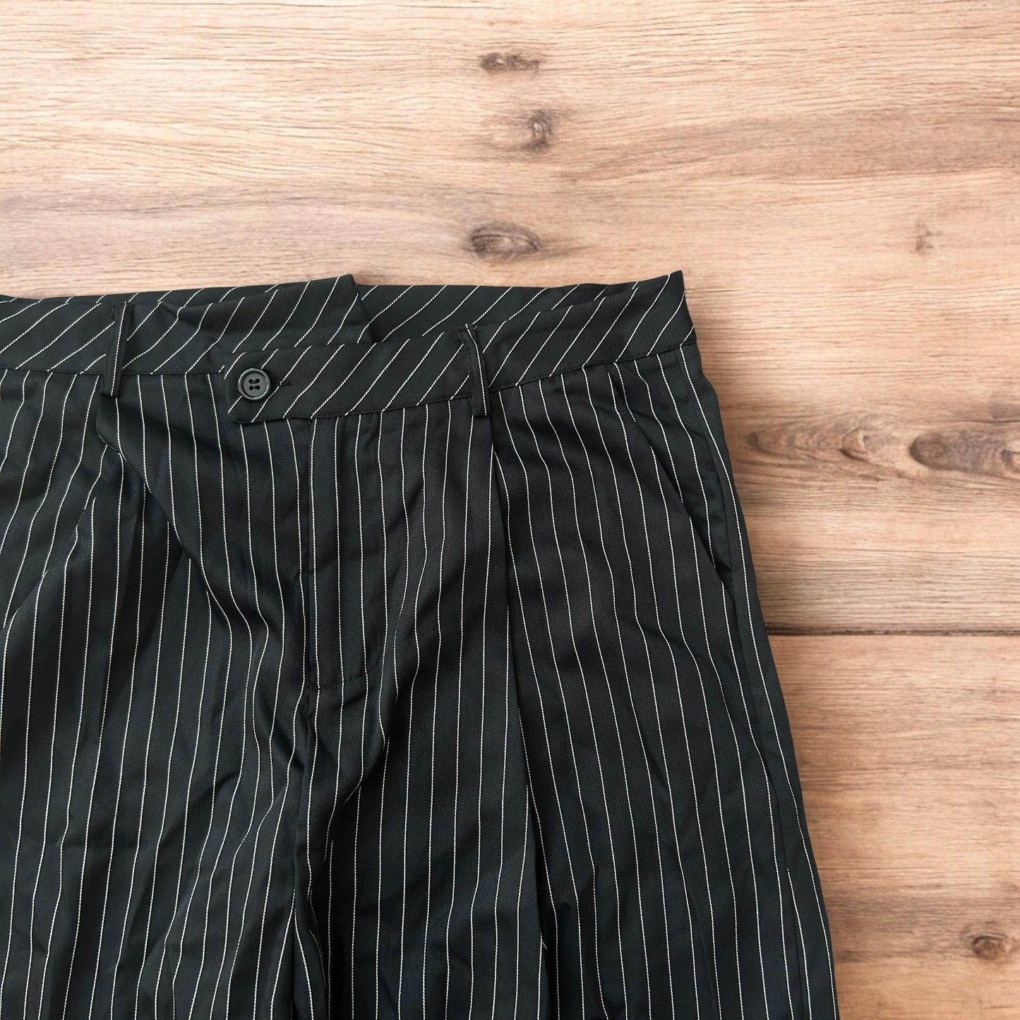 Vintage style baggy wide leg striped lightweight trousers in black/white.