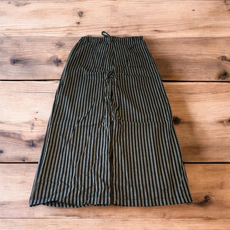 Vintage style baggy wide leg striped linen style trousers in black/grey.