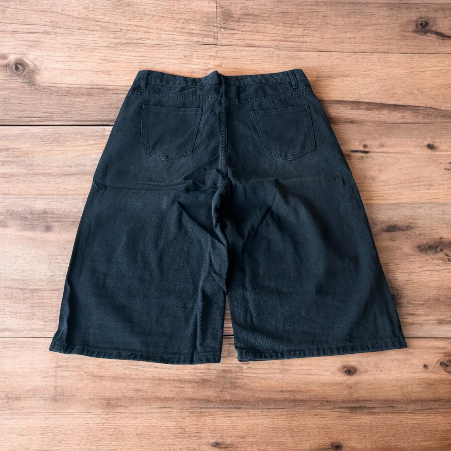 Incredible super baggy wide leg denim shorts jorts in black.