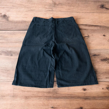 Incredible super baggy wide leg denim shorts jorts in black.