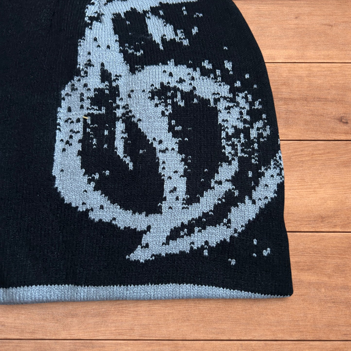 Cool Japanese vintage style beanie hat in black with graphic design.