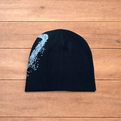 Cool Japanese vintage style beanie hat in black with graphic design.