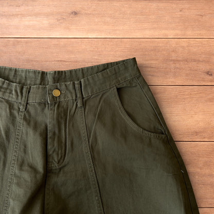 Vintage Military style baggy wide leg cargo trousers in khaki green.