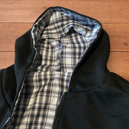 Oversized baggy reversible zip up hoodie jumper in checkered black.