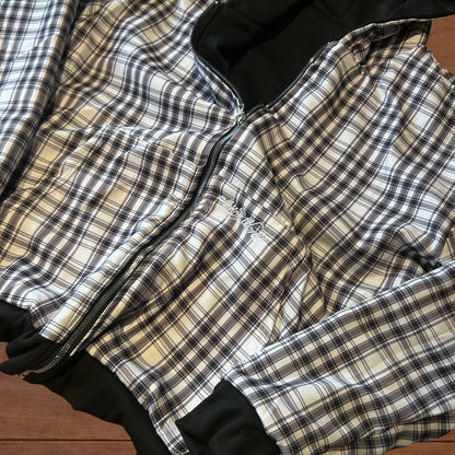 Oversized baggy reversible zip up hoodie jumper in checkered black.