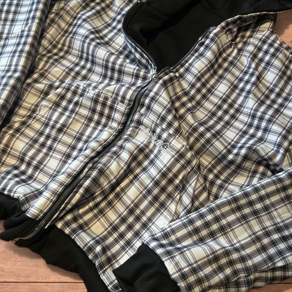 Oversized baggy reversible zip up hoodie jumper in checkered black.