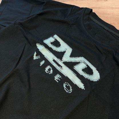 Vintage style old school DVD Video T-shirt with front graphic in black.