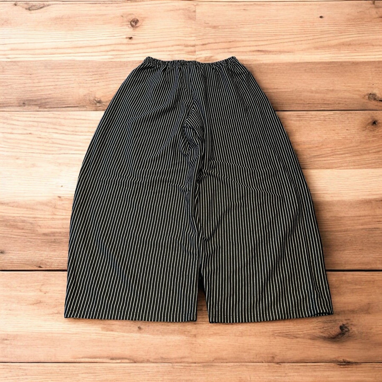 Super baggy wide leg pinstripe Korean joggers in black/white.