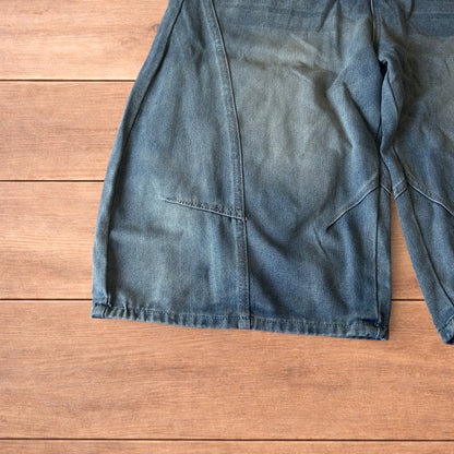 Incredible super baggy wide leg denim carpenter shorts jorts in mid blue wash.