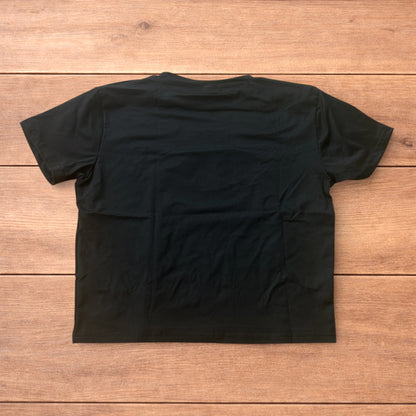Vintage style baby cropped tshirt top in black with graphic print.