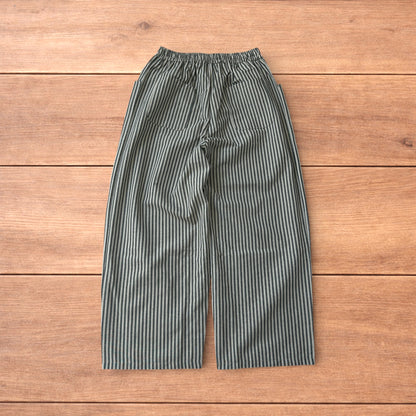 Vintage style baggy wide leg striped linen style trousers in beige/black.