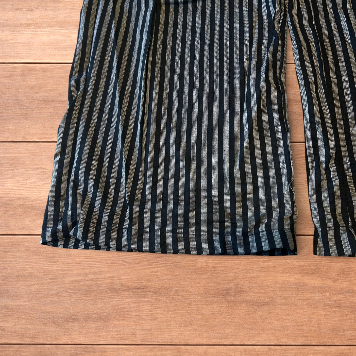 Vintage style baggy wide leg striped linen style trousers in black/grey.