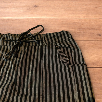 Vintage style baggy wide leg striped linen style trousers in black/grey.