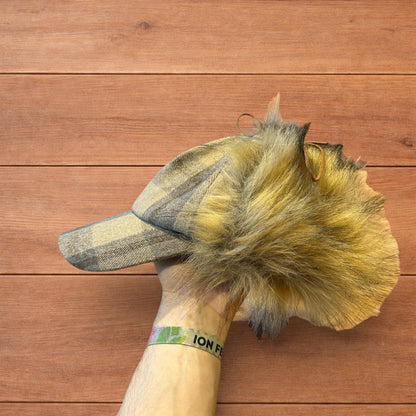 Vintage style trapper Russian ear flap hat cap in checkered beige colour way.