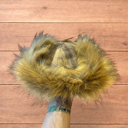 Vintage style trapper Russian ear flap hat cap in checkered beige colour way.