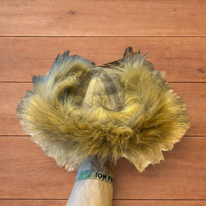 Vintage style trapper Russian ear flap hat cap in checkered beige colour way.