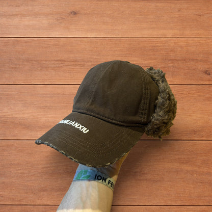 Vintage style trapper Russian ear flap hat cap in brown colour way.