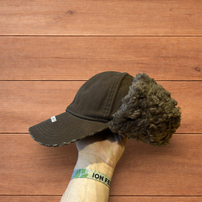 Vintage style trapper Russian ear flap hat cap in brown colour way.