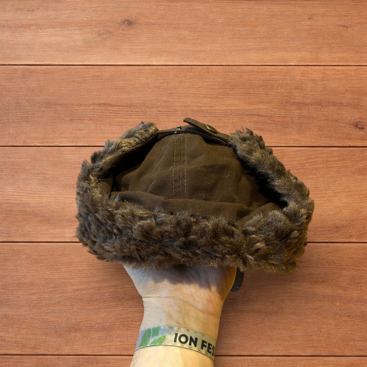 Vintage style trapper Russian ear flap hat cap in brown colour way.