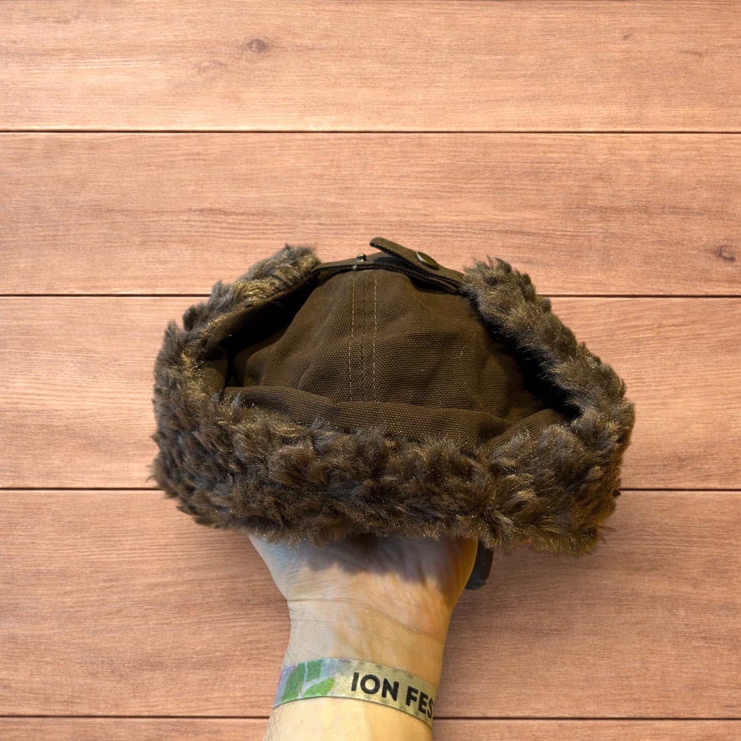 Vintage style trapper Russian ear flap hat cap in brown colour way.