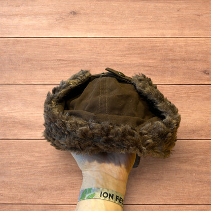 Vintage style trapper Russian ear flap hat cap in brown colour way.