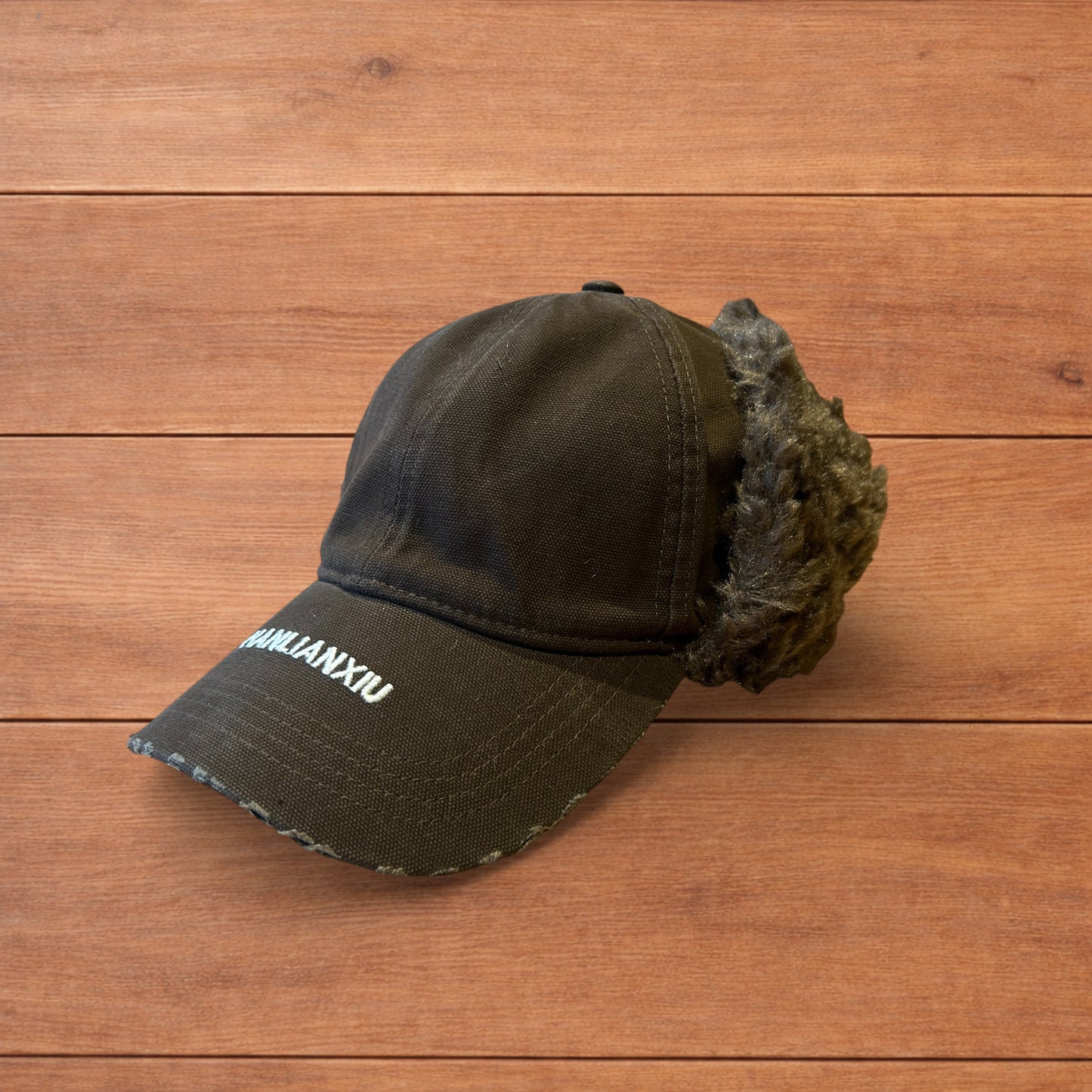 Vintage style trapper Russian ear flap hat cap in brown colour way.