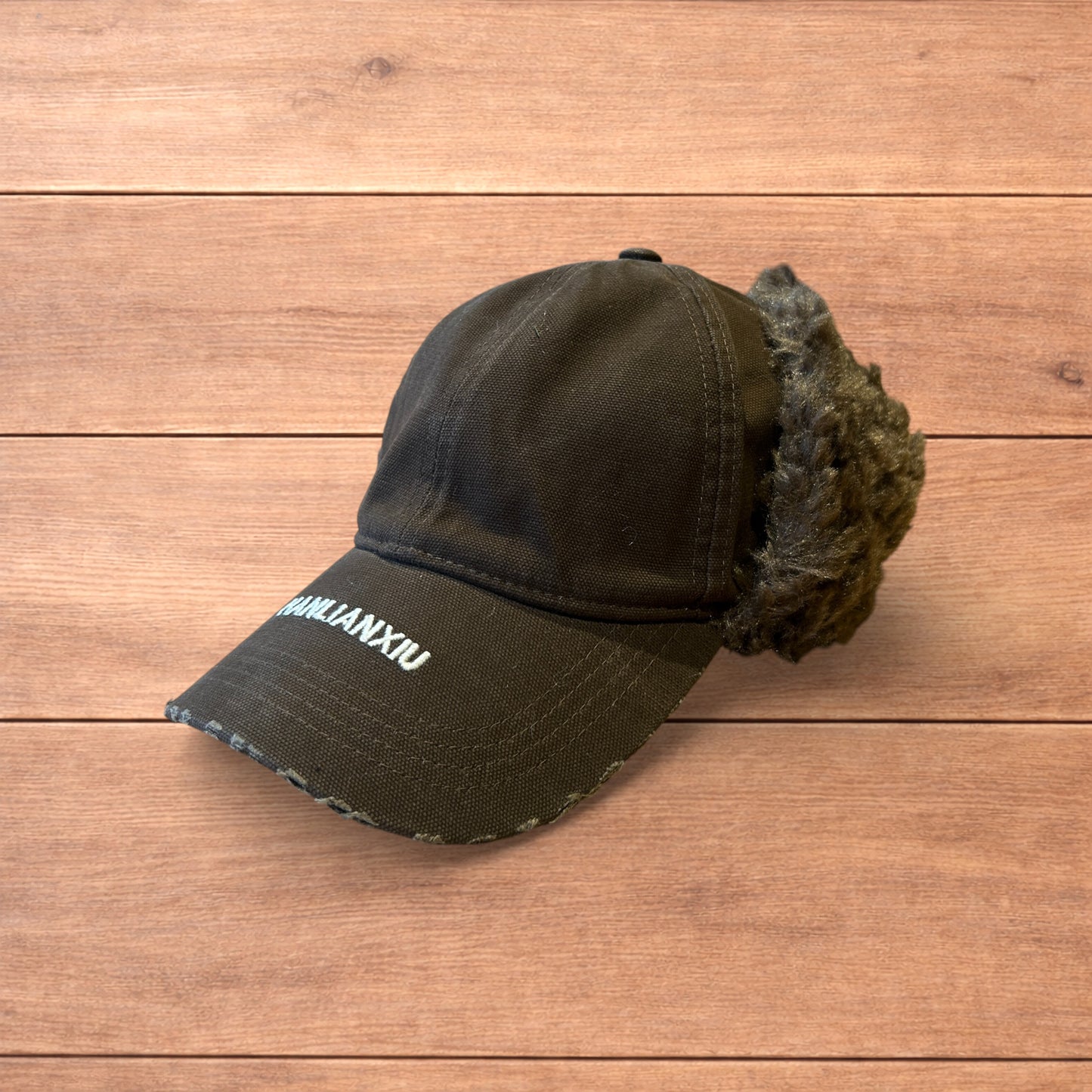Vintage style trapper Russian ear flap hat cap in brown colour way.
