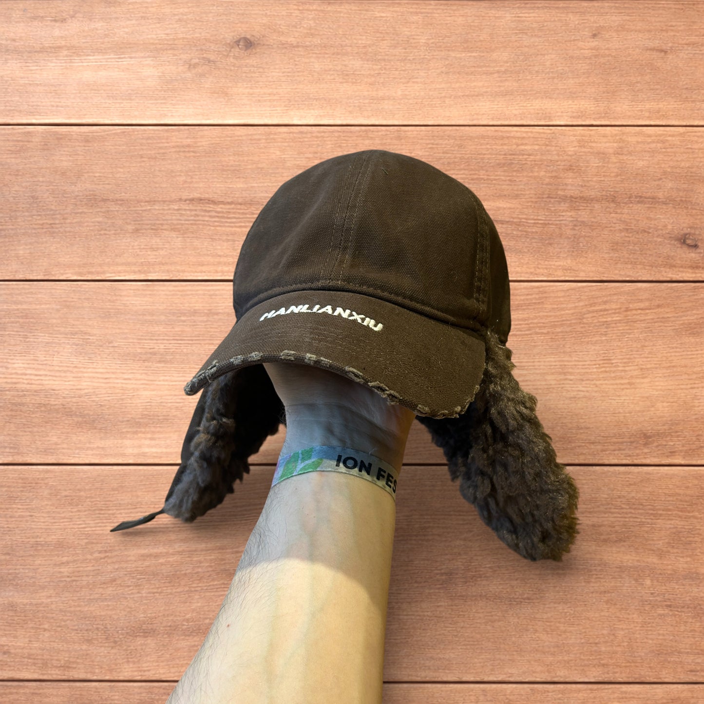Vintage style trapper Russian ear flap hat cap in brown colour way.
