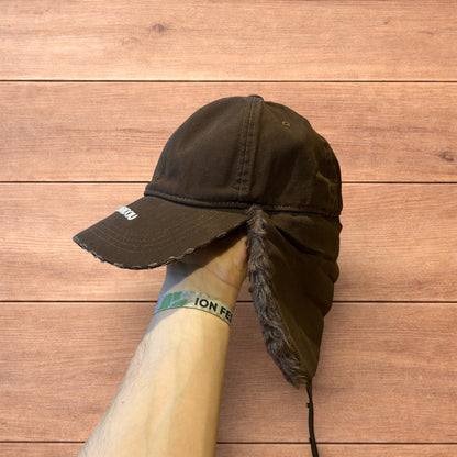 Vintage style trapper Russian ear flap hat cap in brown colour way.