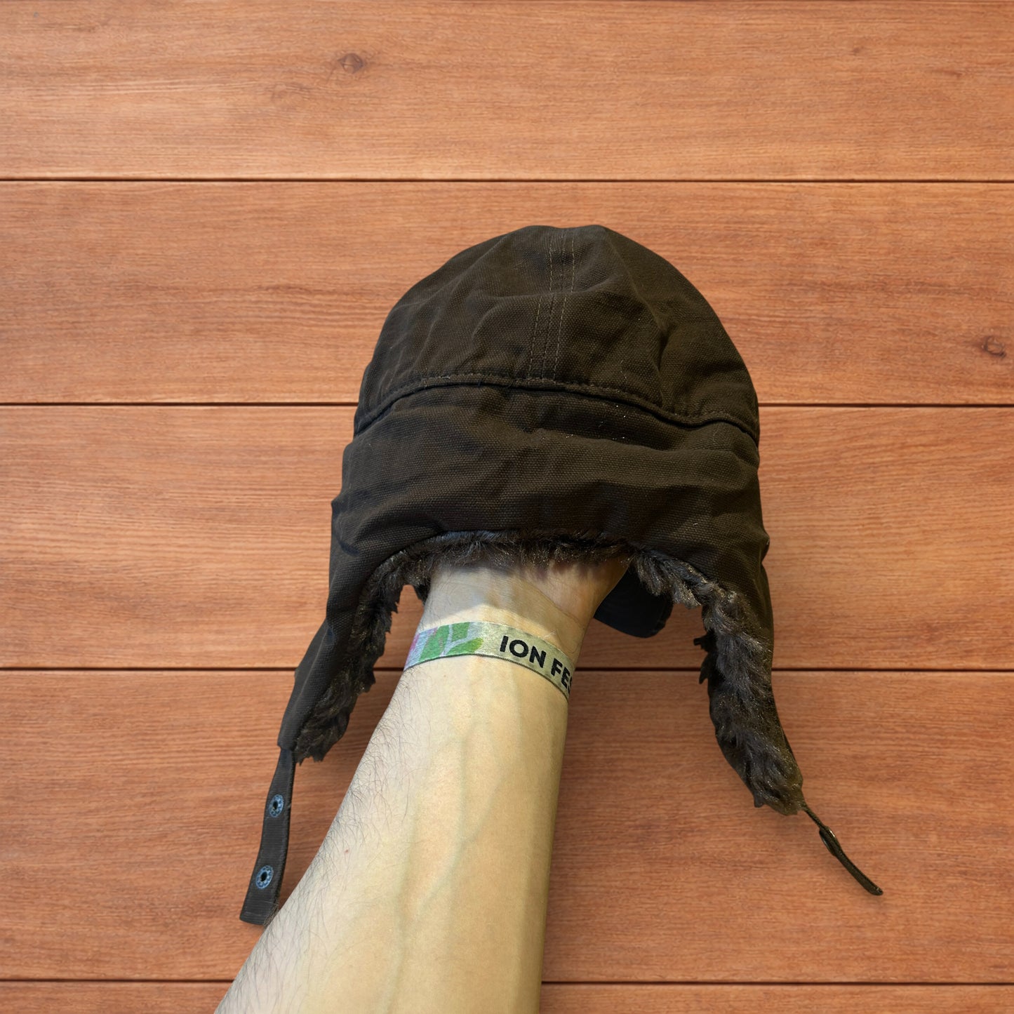 Vintage style trapper Russian ear flap hat cap in brown colour way.