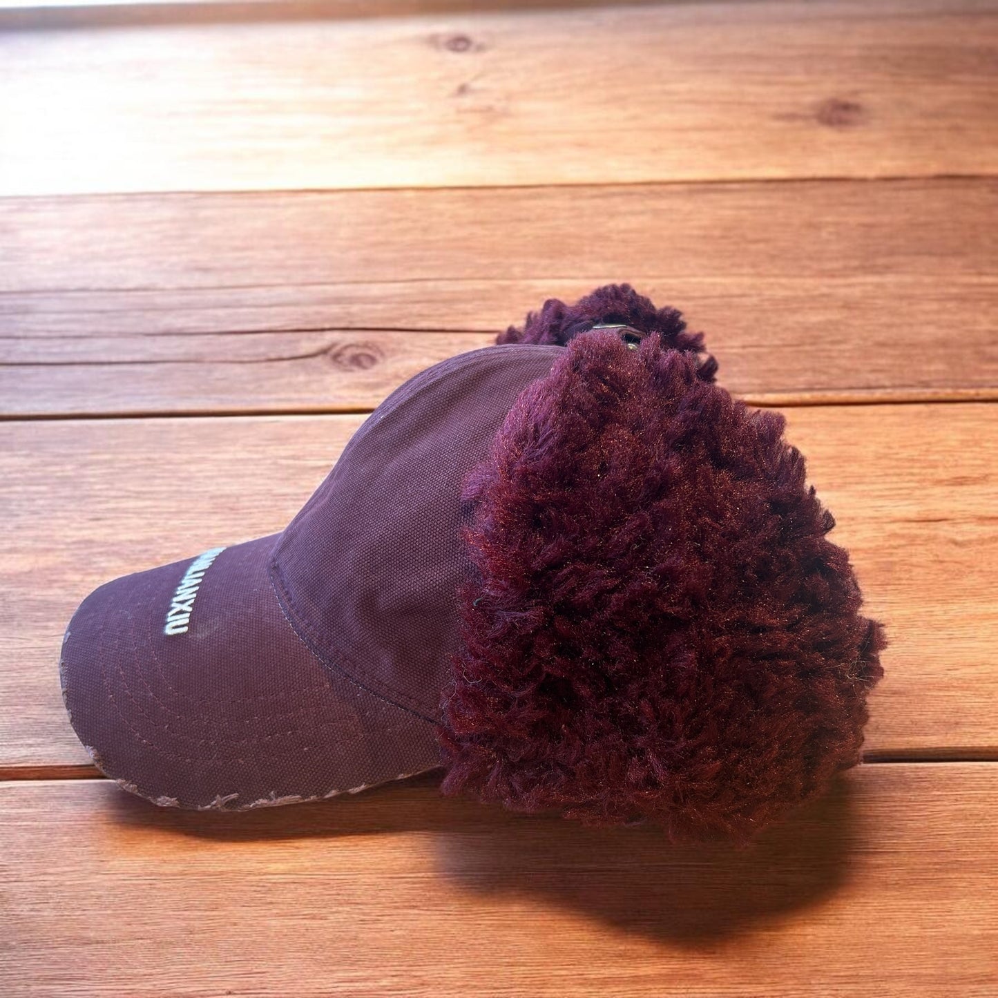 Vintage style trapper Russian ear flap hat cap in maroon/red colour way.